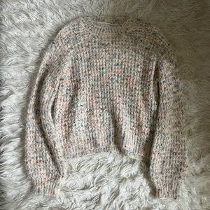 Lush Cream and Pink Crew Neck Sweater